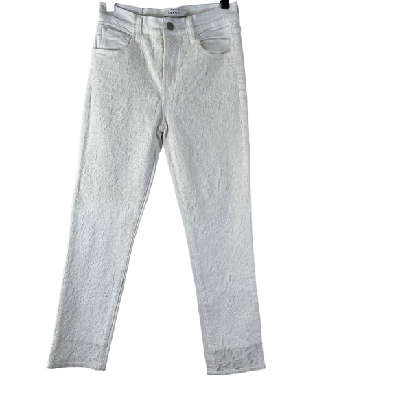 NEW J Brand Womens Ruby High-Rise Crop Cigarette Crop Jeans White Floral Lace 24